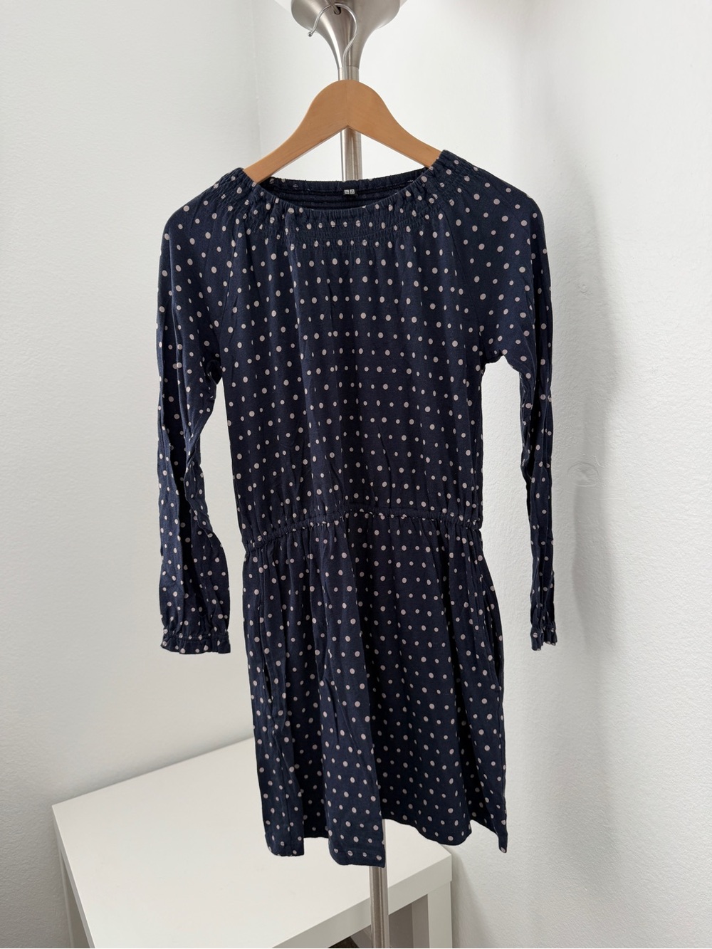 Uniqlo Navy Blue Polka Dot Long Sleeve Dress size : 11